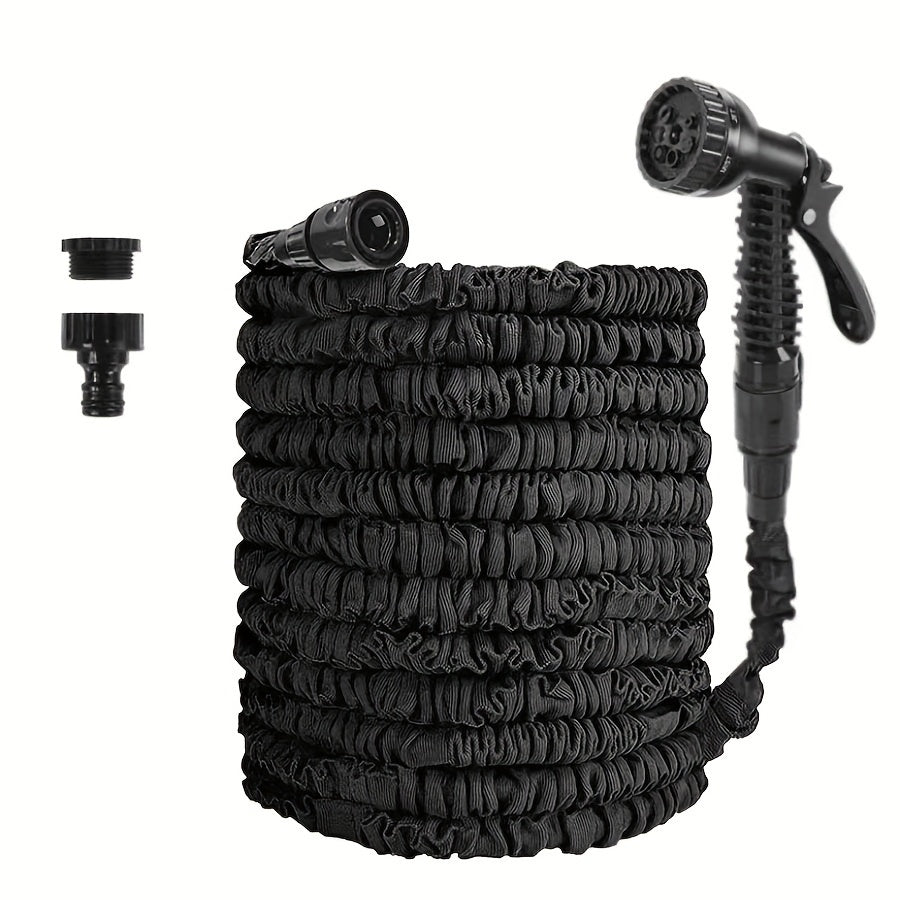 3X Telescopic Heavy-Duty Rubber Garden Hose with High-Pressure Water Gun - 3/4 Inch All-Season Outdoor Hose for Car Wash, Lawn Care & Yard Work, Includes European Thread Adapter
