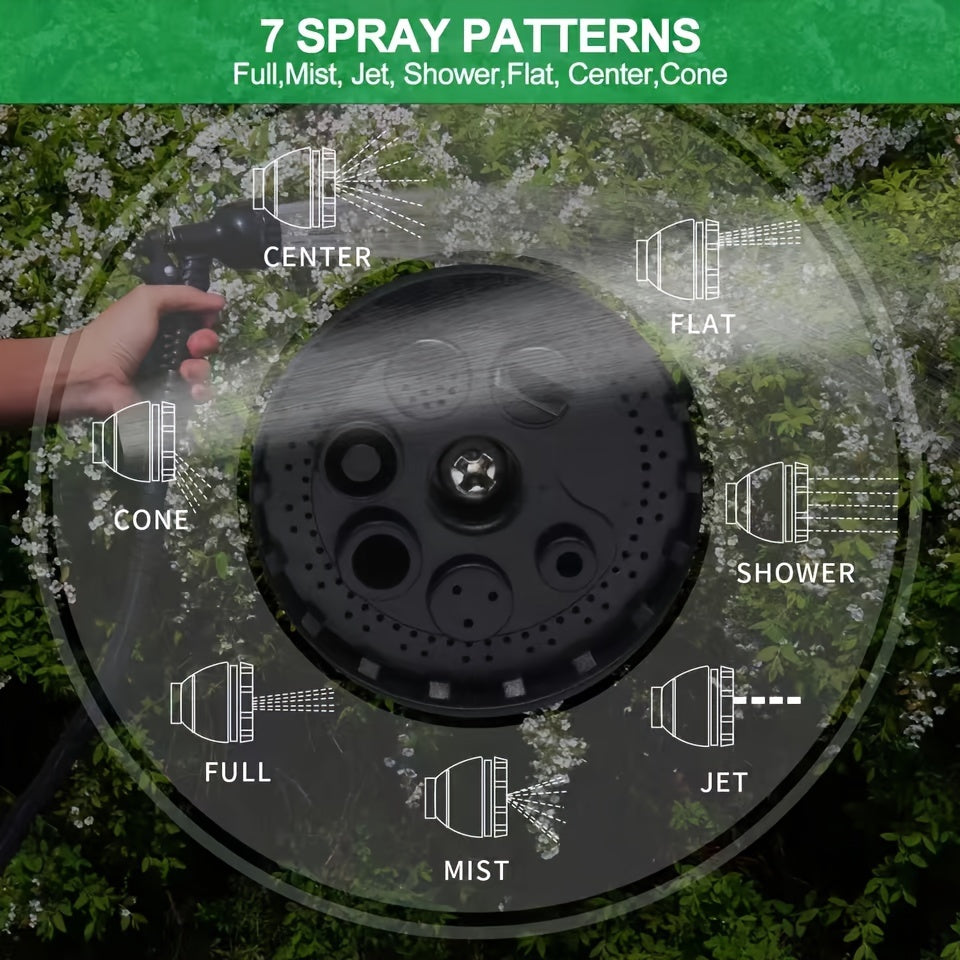 3X Telescopic Heavy-Duty Rubber Garden Hose with High-Pressure Water Gun - 3/4 Inch All-Season Outdoor Hose for Car Wash, Lawn Care & Yard Work, Includes European Thread Adapter