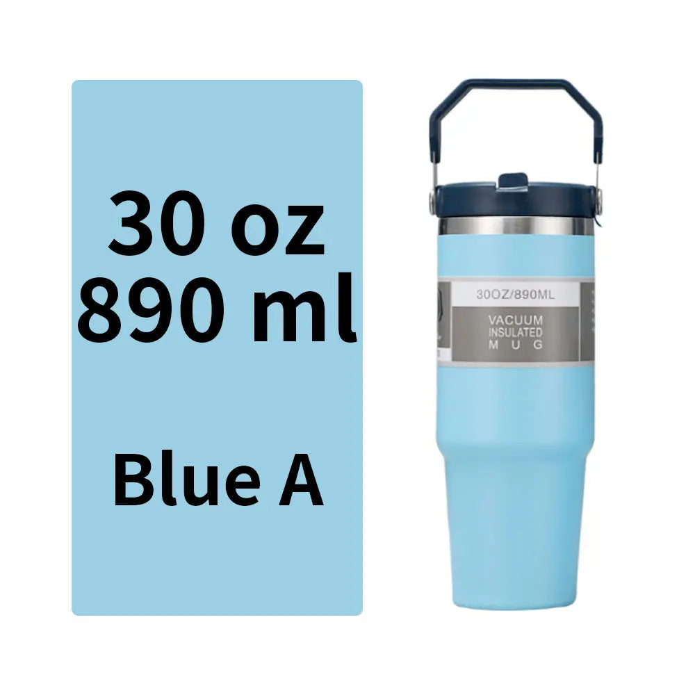 Vacuum Tumbler with Lid Stainless Steel Portable Water Bottle with Dazzling Handle Insulated Tumbler Tote Handle 20 30 OZ