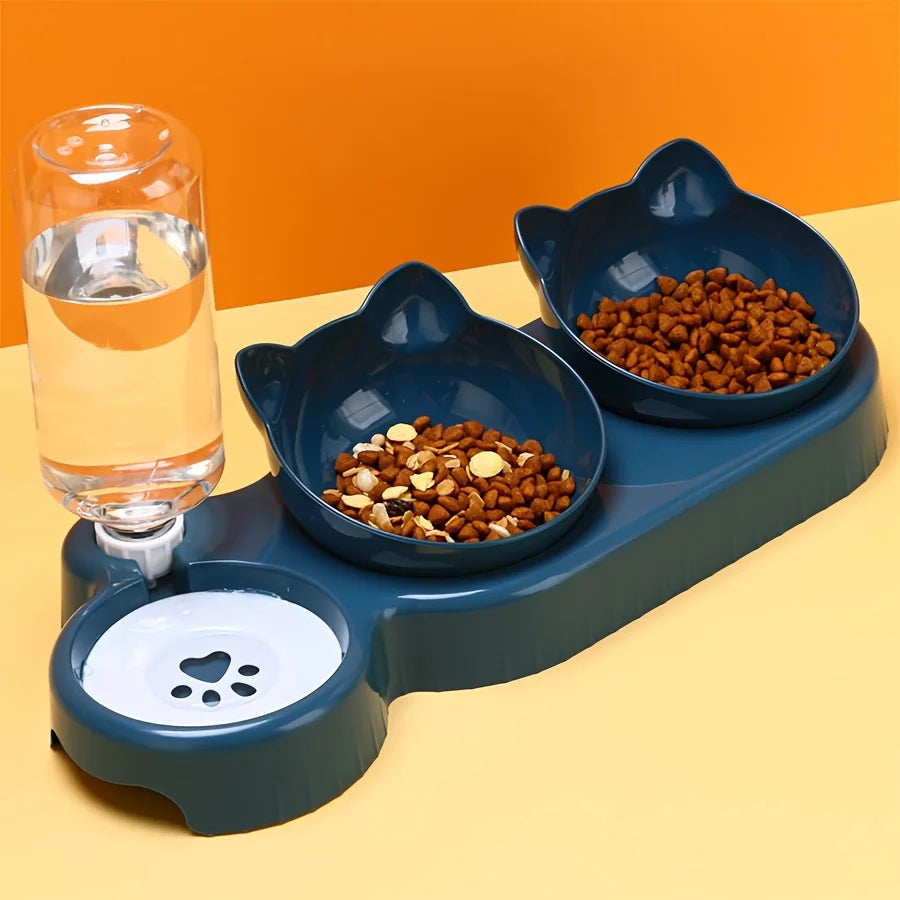 TiltSip™ – 3-in-1 Cat Feeding Station with Tilted Bowls & Gravity Water Feeder