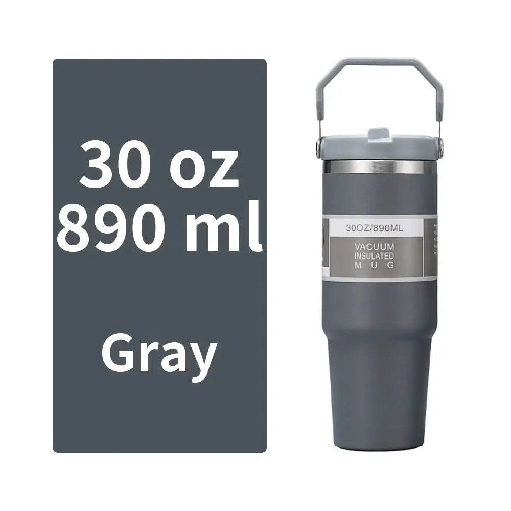 Vacuum Tumbler with Lid Stainless Steel Portable Water Bottle with Dazzling Handle Insulated Tumbler Tote Handle 20 30 OZ