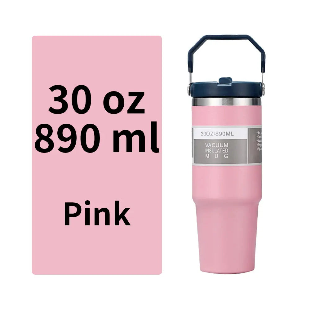 Vacuum Tumbler with Lid Stainless Steel Portable Water Bottle with Dazzling Handle Insulated Tumbler Tote Handle 20 30 OZ