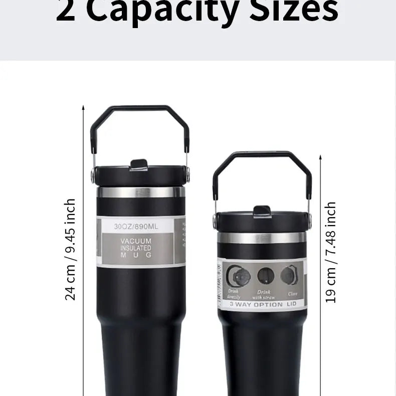 Vacuum Tumbler with Lid Stainless Steel Portable Water Bottle with Dazzling Handle Insulated Tumbler Tote Handle 20 30 OZ