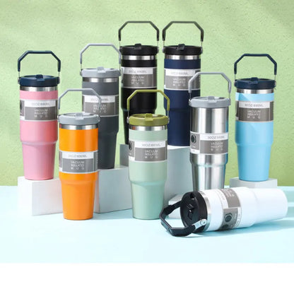 Vacuum Tumbler with Lid Stainless Steel Portable Water Bottle with Dazzling Handle Insulated Tumbler Tote Handle 20 30 OZ