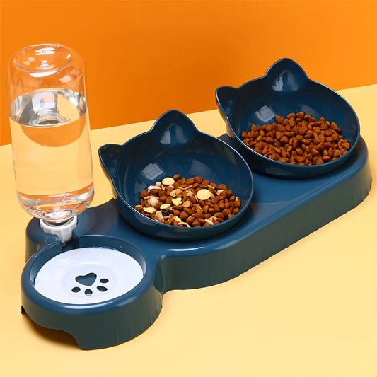 TiltSip™ – 3-in-1 Cat Feeding Station with Tilted Bowls & Gravity Water Feeder
