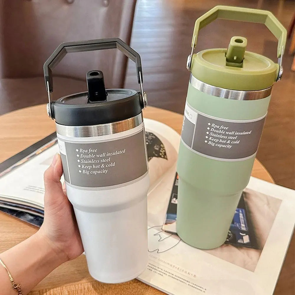 Vacuum Tumbler with Lid Stainless Steel Portable Water Bottle with Dazzling Handle Insulated Tumbler Tote Handle 20 30 OZ