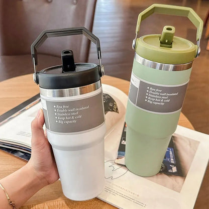 Vacuum Tumbler with Lid Stainless Steel Portable Water Bottle with Dazzling Handle Insulated Tumbler Tote Handle 20 30 OZ