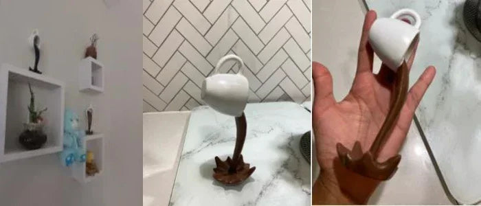 Floating Coffee Mug Sculpture – Gravity-Defying Art