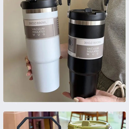 Vacuum Tumbler with Lid Stainless Steel Portable Water Bottle with Dazzling Handle Insulated Tumbler Tote Handle 20 30 OZ