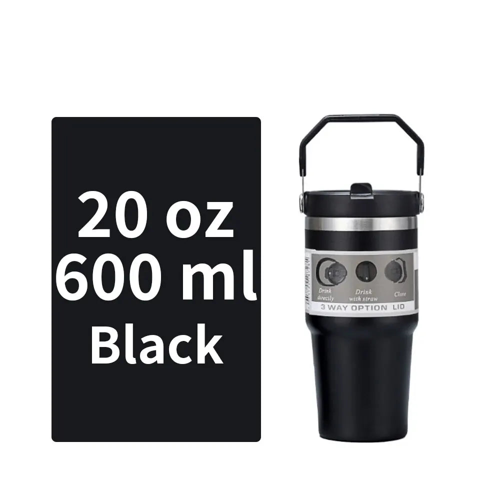 Vacuum Tumbler with Lid Stainless Steel Portable Water Bottle with Dazzling Handle Insulated Tumbler Tote Handle 20 30 OZ