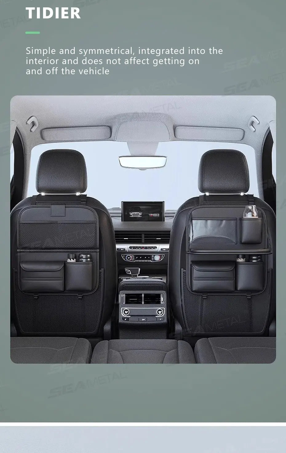 SEAMETAL Car Seat Organizer – Foldable Tray & Multi-Pocket Storage