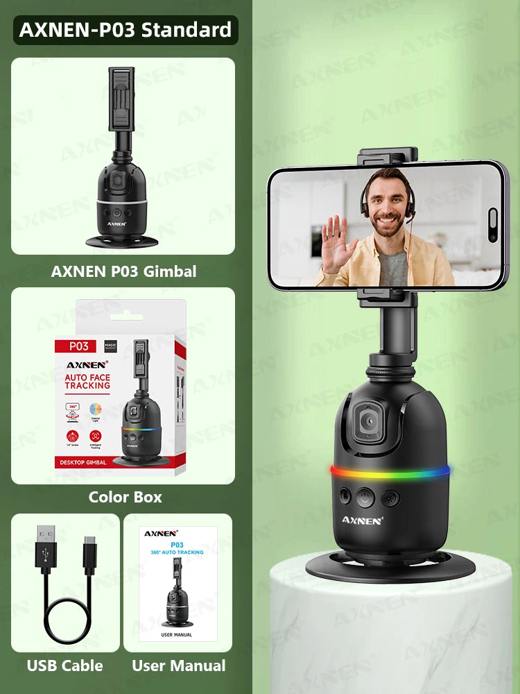 AI Face Tracking Gimbal – 360° Auto Rotate Selfie Stabilizer