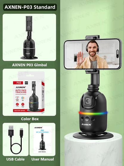 AI Face Tracking Gimbal – 360° Auto Rotate Selfie Stabilizer