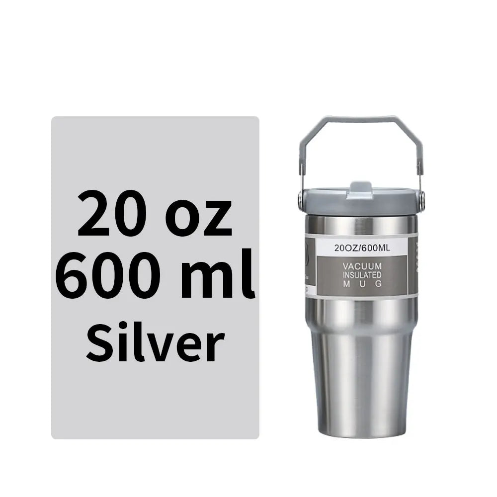 Vacuum Tumbler with Lid Stainless Steel Portable Water Bottle with Dazzling Handle Insulated Tumbler Tote Handle 20 30 OZ