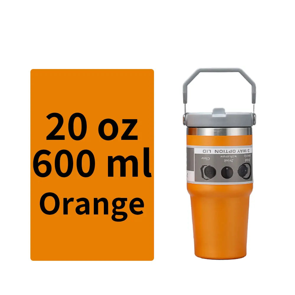 Vacuum Tumbler with Lid Stainless Steel Portable Water Bottle with Dazzling Handle Insulated Tumbler Tote Handle 20 30 OZ