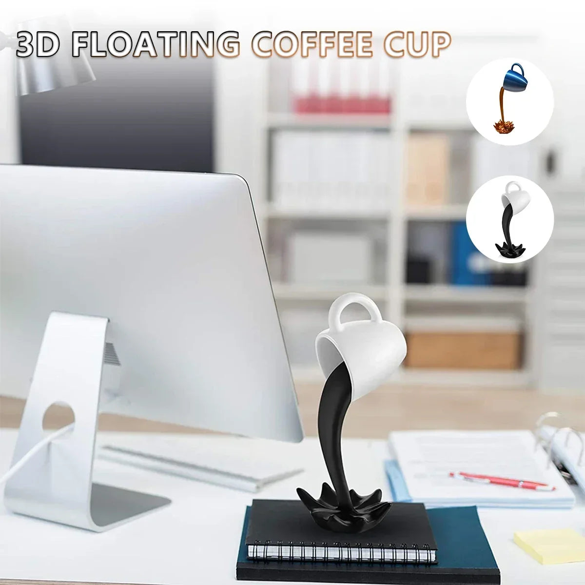 Floating Coffee Mug Sculpture – Gravity-Defying Art
