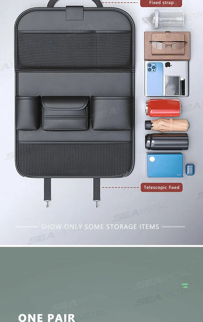 SEAMETAL Car Seat Organizer – Foldable Tray & Multi-Pocket Storage