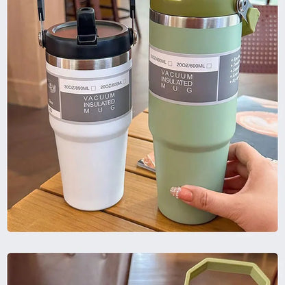 Vacuum Tumbler with Lid Stainless Steel Portable Water Bottle with Dazzling Handle Insulated Tumbler Tote Handle 20 30 OZ