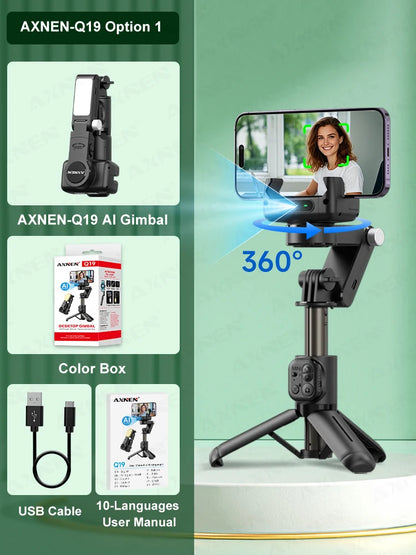 AXNEN Q19 AI Gimbal – 360° Face Tracking with Fill Light