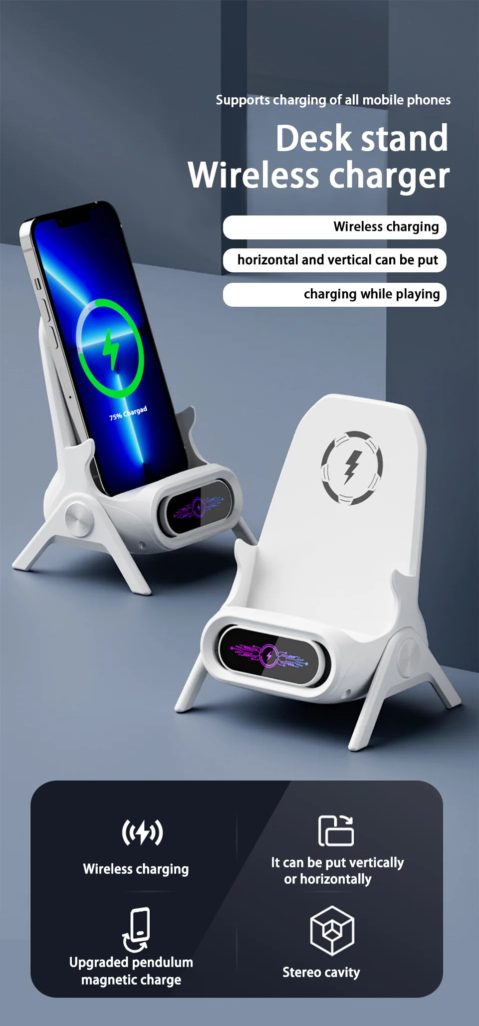 Mini Chair 3-in-1 Cordless Fast Charger Stand