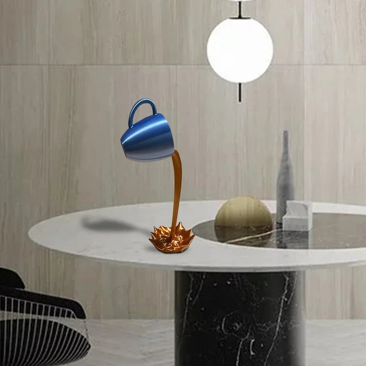 Floating Coffee Mug Sculpture – Gravity-Defying Art