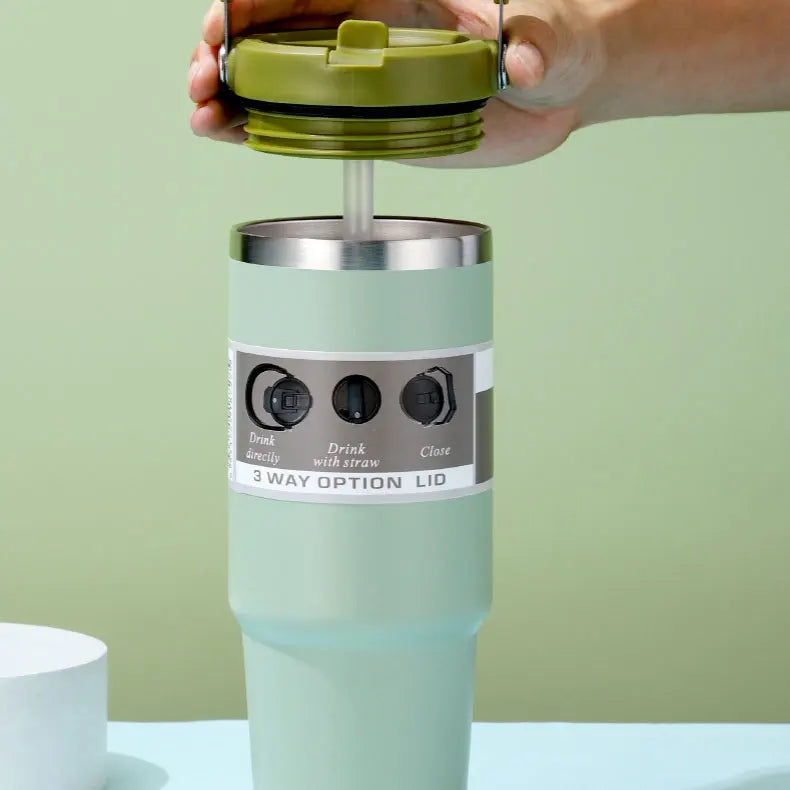 Vacuum Tumbler with Lid Stainless Steel Portable Water Bottle with Dazzling Handle Insulated Tumbler Tote Handle 20 30 OZ