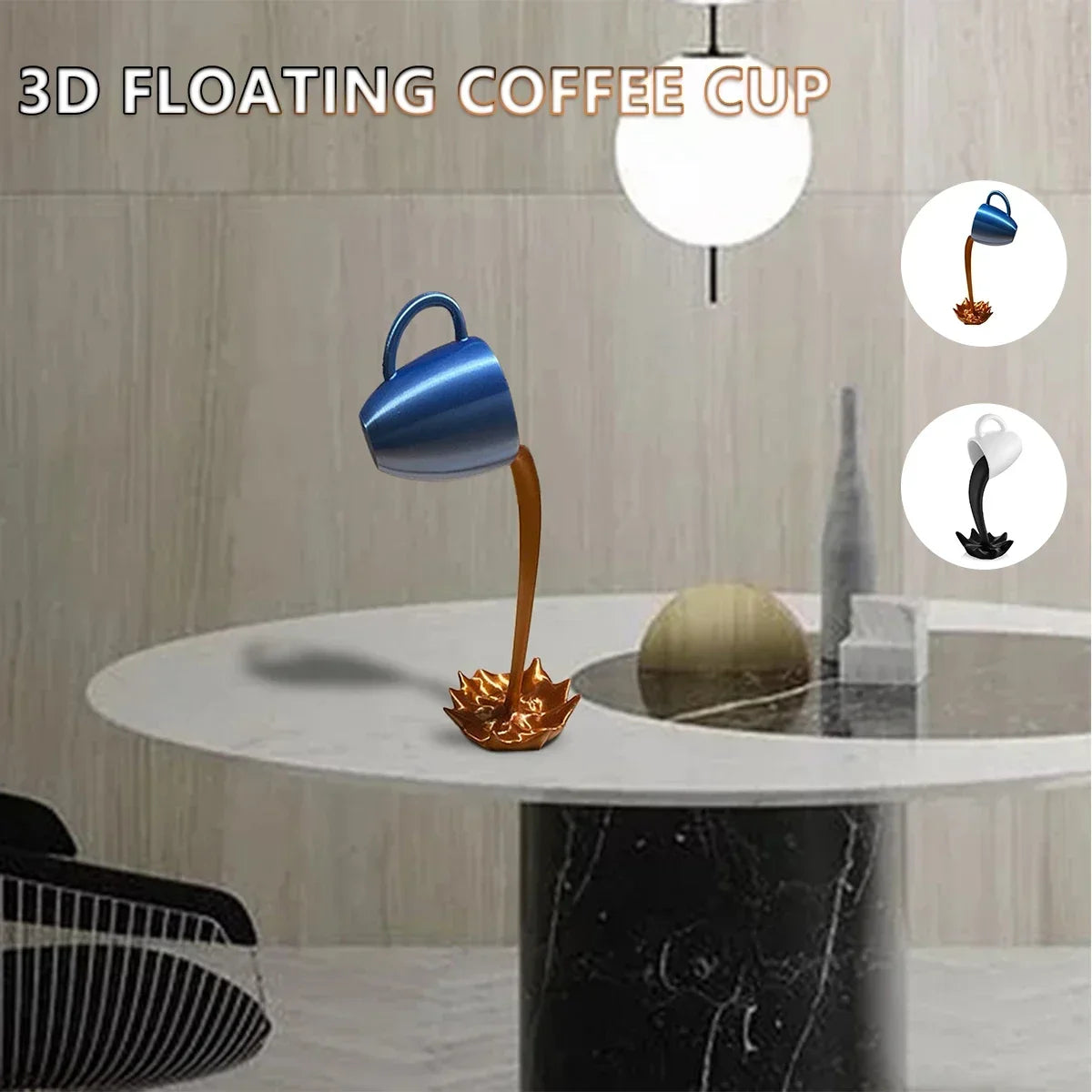 Floating Coffee Mug Sculpture – Gravity-Defying Art