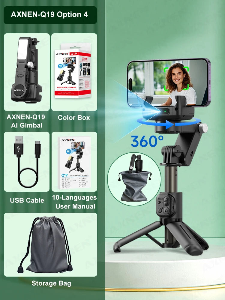 AXNEN Q19 AI Gimbal – 360° Face Tracking with Fill Light