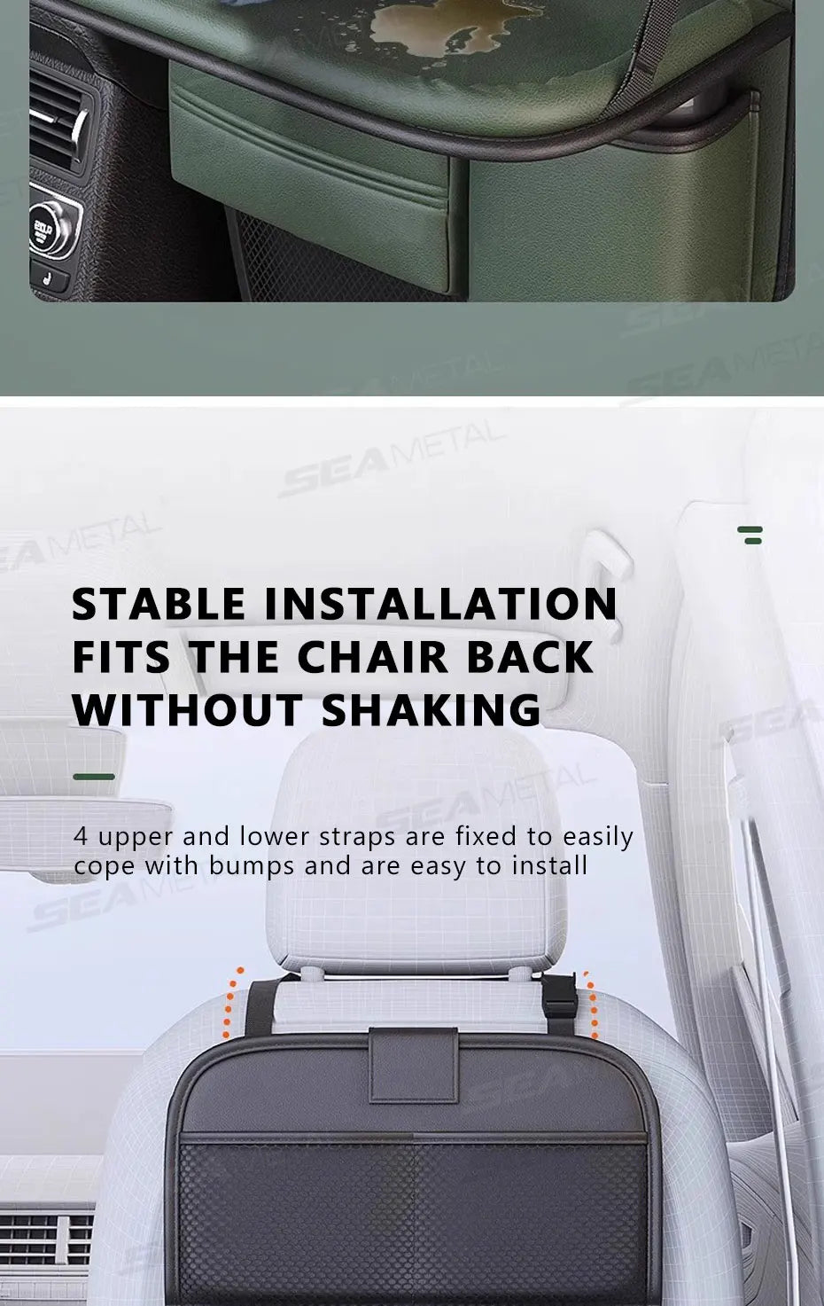 SEAMETAL Car Seat Organizer – Foldable Tray & Multi-Pocket Storage