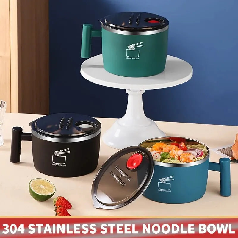 Portable Stainless Bowl with Lid – Perfect Instant Noodle Partner 🥢