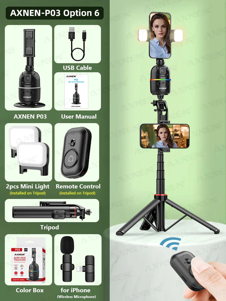 AI Face Tracking Gimbal – 360° Auto Rotate Selfie Stabilizer