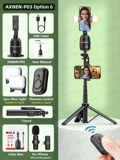 AI Face Tracking Gimbal – 360° Auto Rotate Selfie Stabilizer