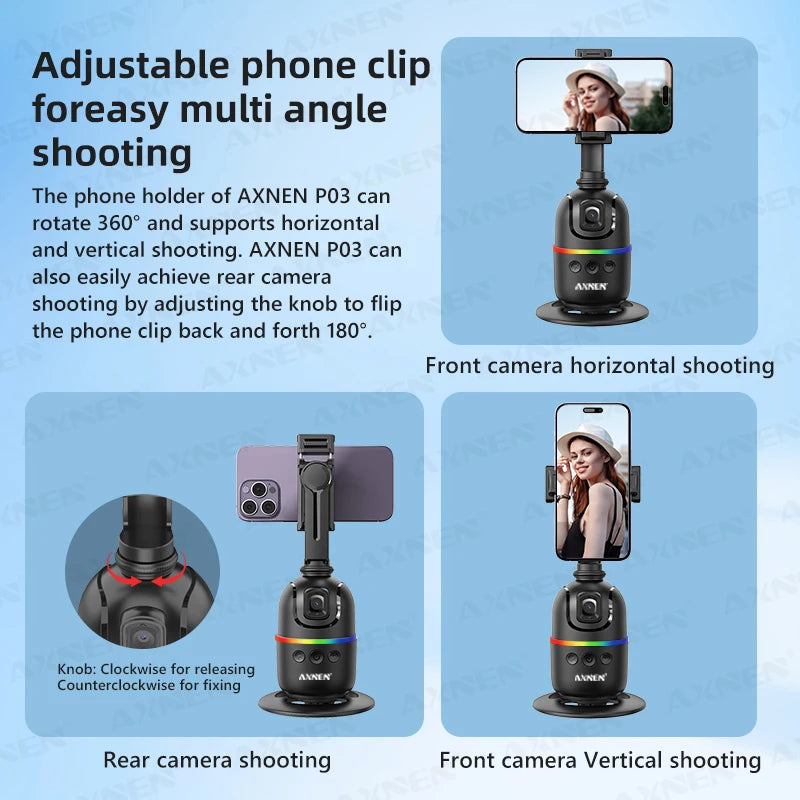 AI Face Tracking Gimbal – 360° Auto Rotate Selfie Stabilizer