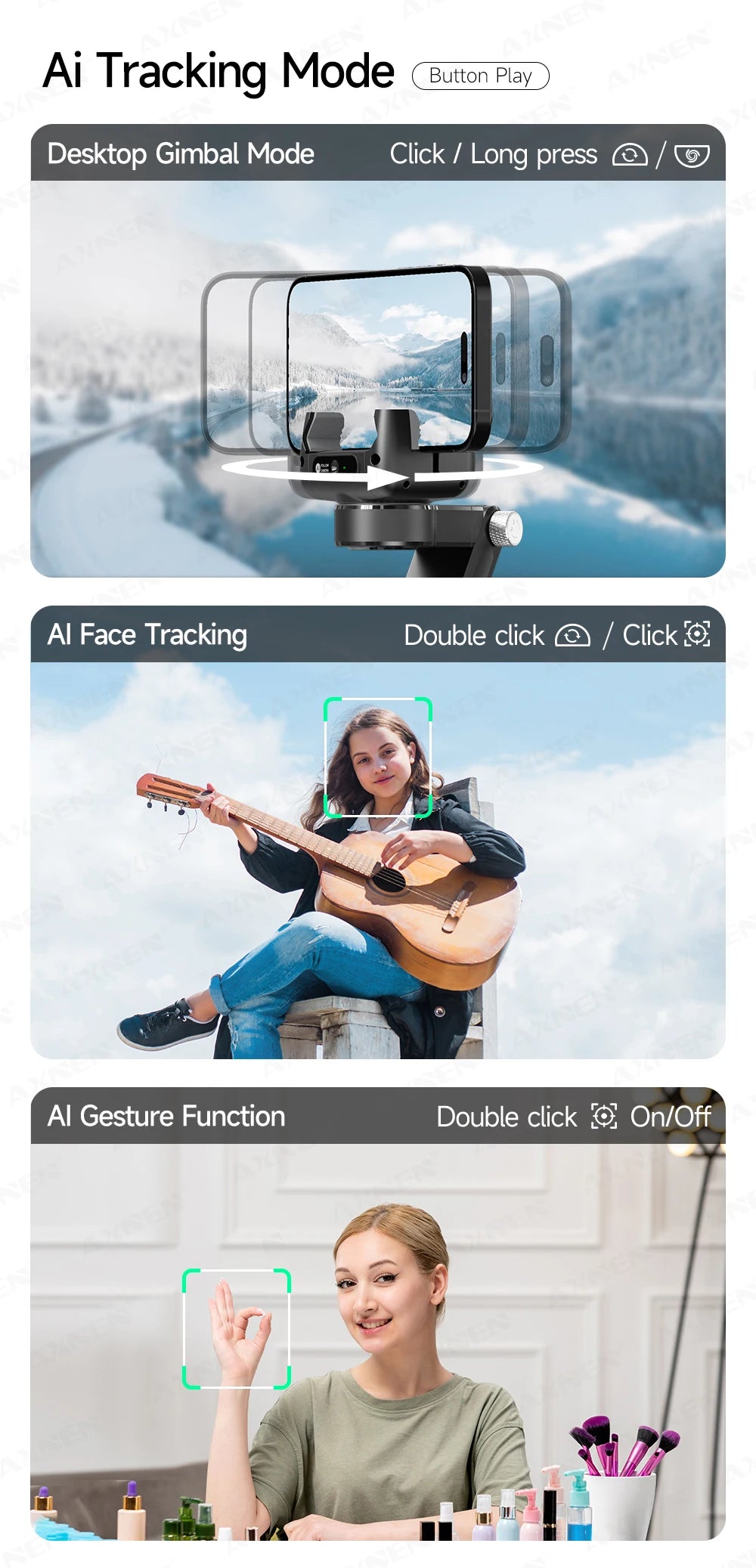 AXNEN Q19 AI Gimbal – 360° Face Tracking with Fill Light