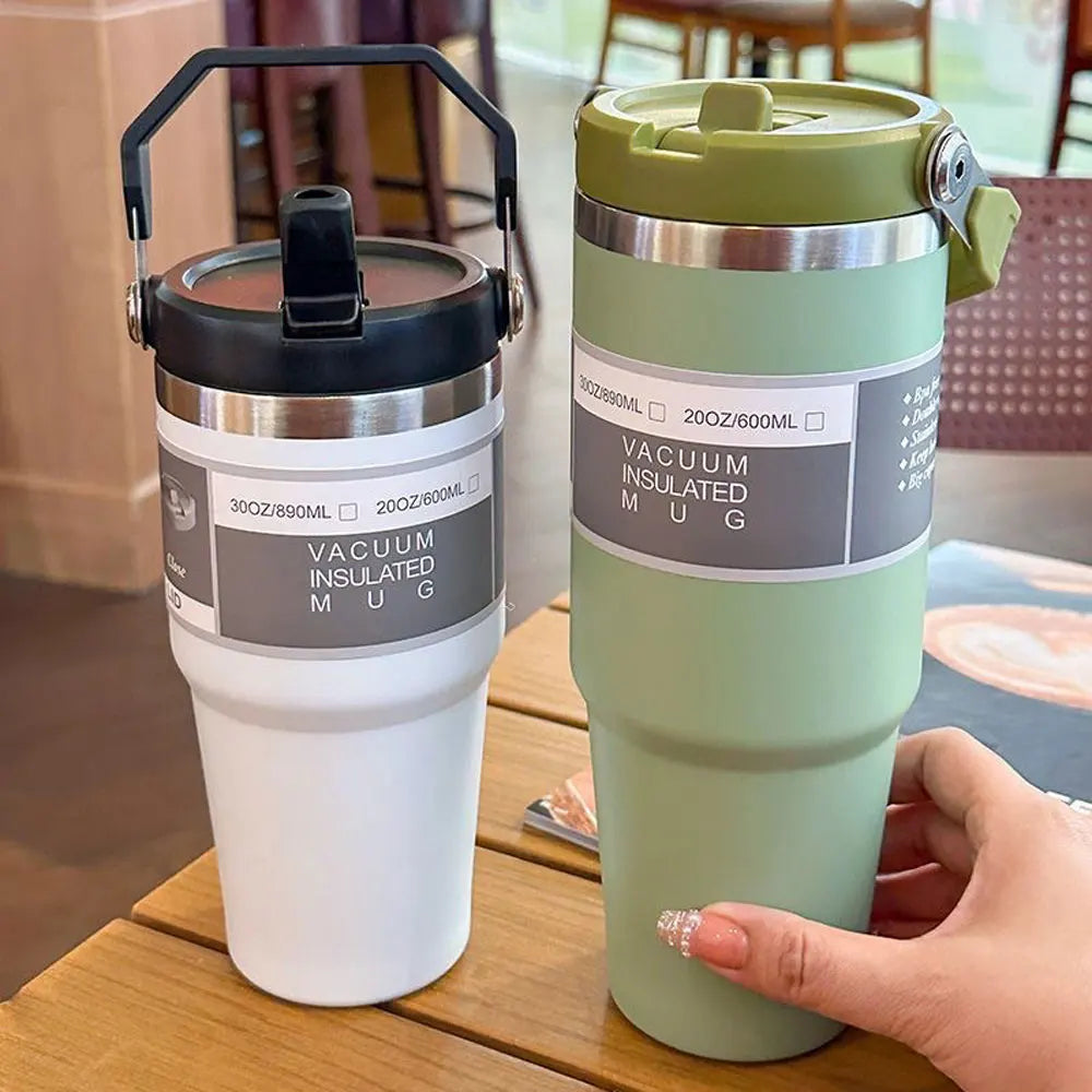 Vacuum Tumbler with Lid Stainless Steel Portable Water Bottle with Dazzling Handle Insulated Tumbler Tote Handle 20 30 OZ