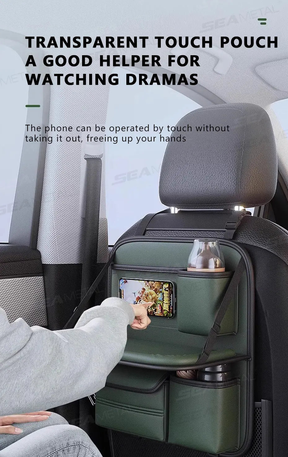 SEAMETAL Car Seat Organizer – Foldable Tray & Multi-Pocket Storage