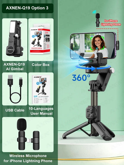 AXNEN Q19 AI Gimbal – 360° Face Tracking with Fill Light