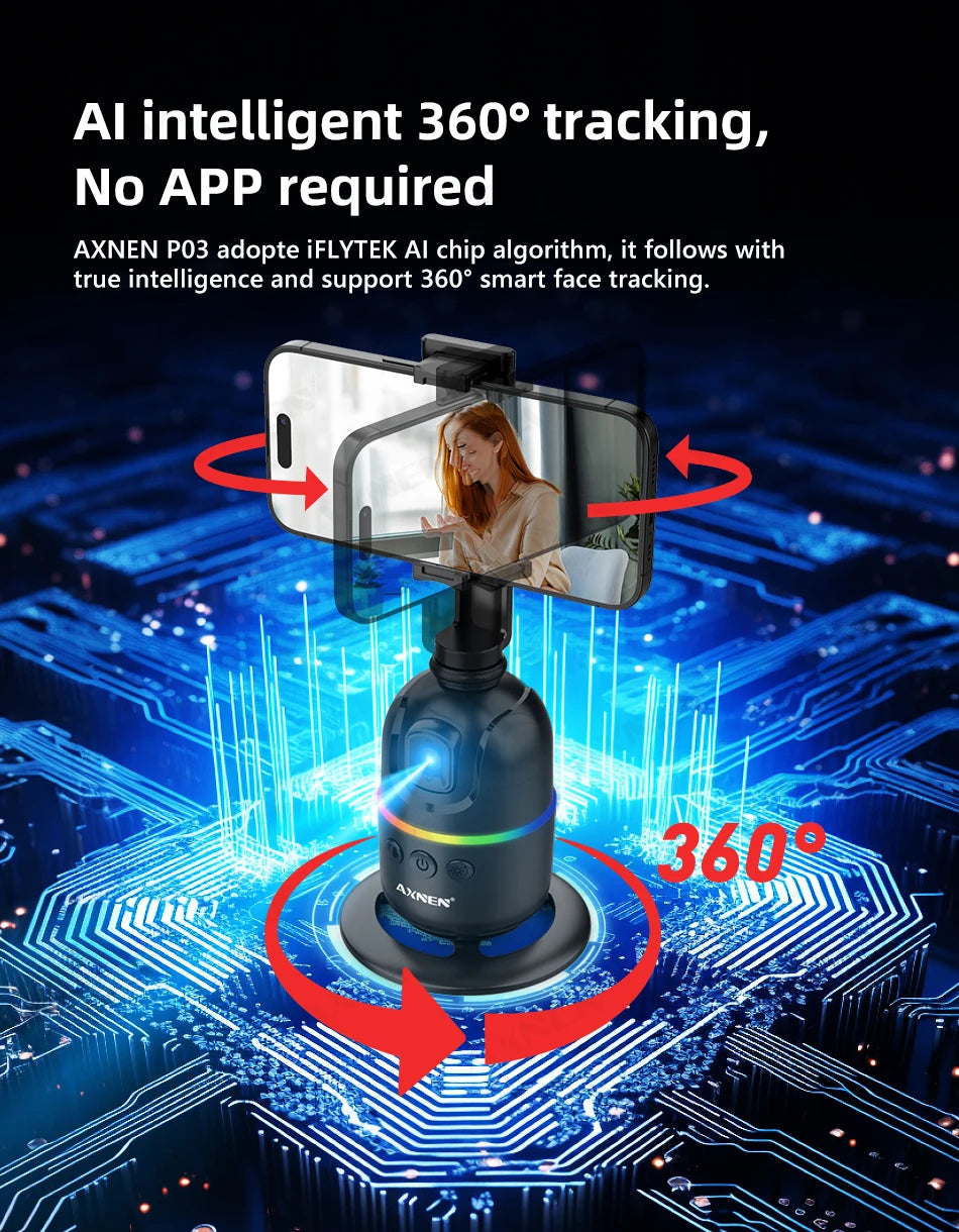 AI Face Tracking Gimbal – 360° Auto Rotate Selfie Stabilizer