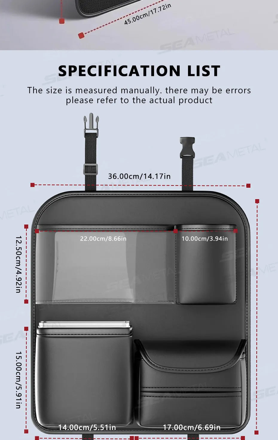 SEAMETAL Car Seat Organizer – Foldable Tray & Multi-Pocket Storage