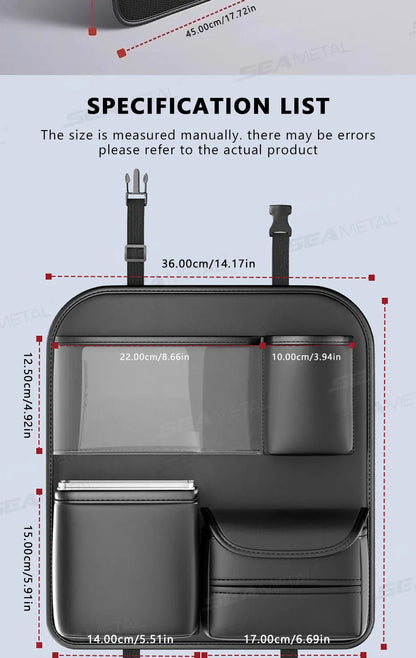 SEAMETAL Car Seat Organizer – Foldable Tray & Multi-Pocket Storage