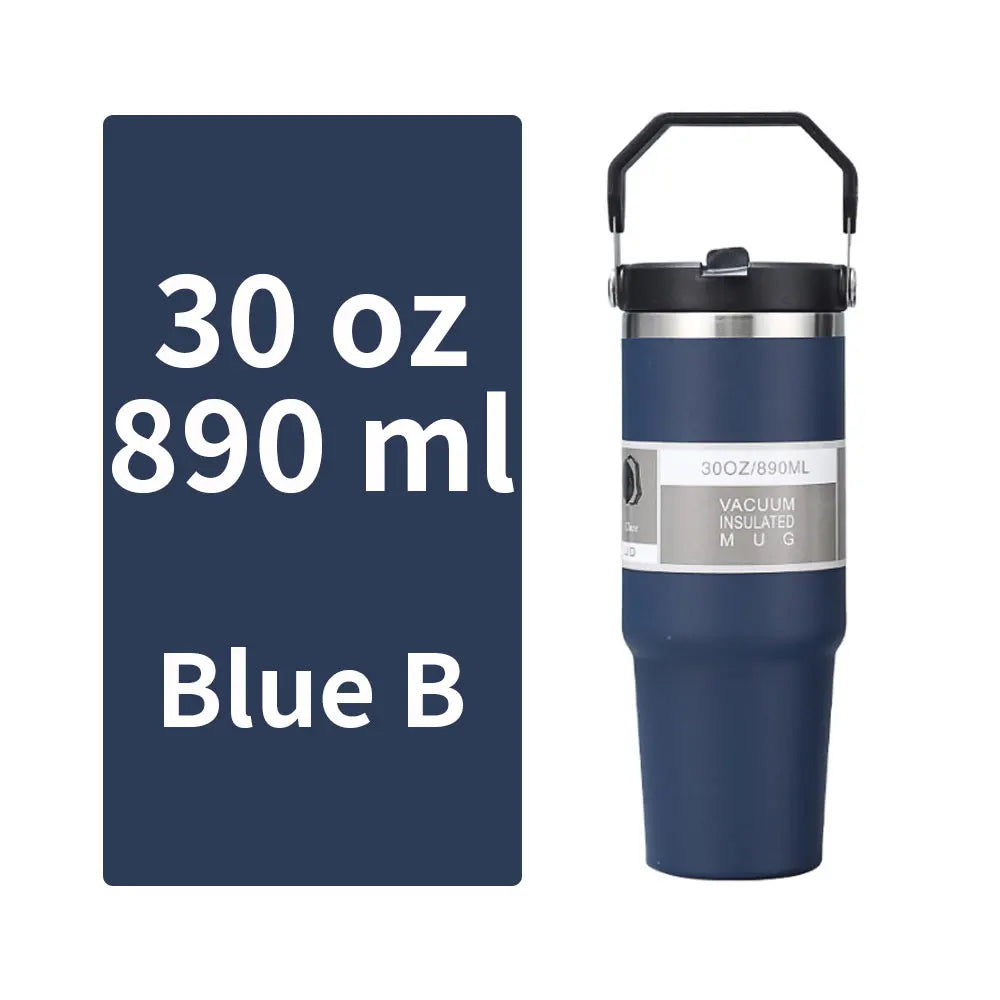 Vacuum Tumbler with Lid Stainless Steel Portable Water Bottle with Dazzling Handle Insulated Tumbler Tote Handle 20 30 OZ