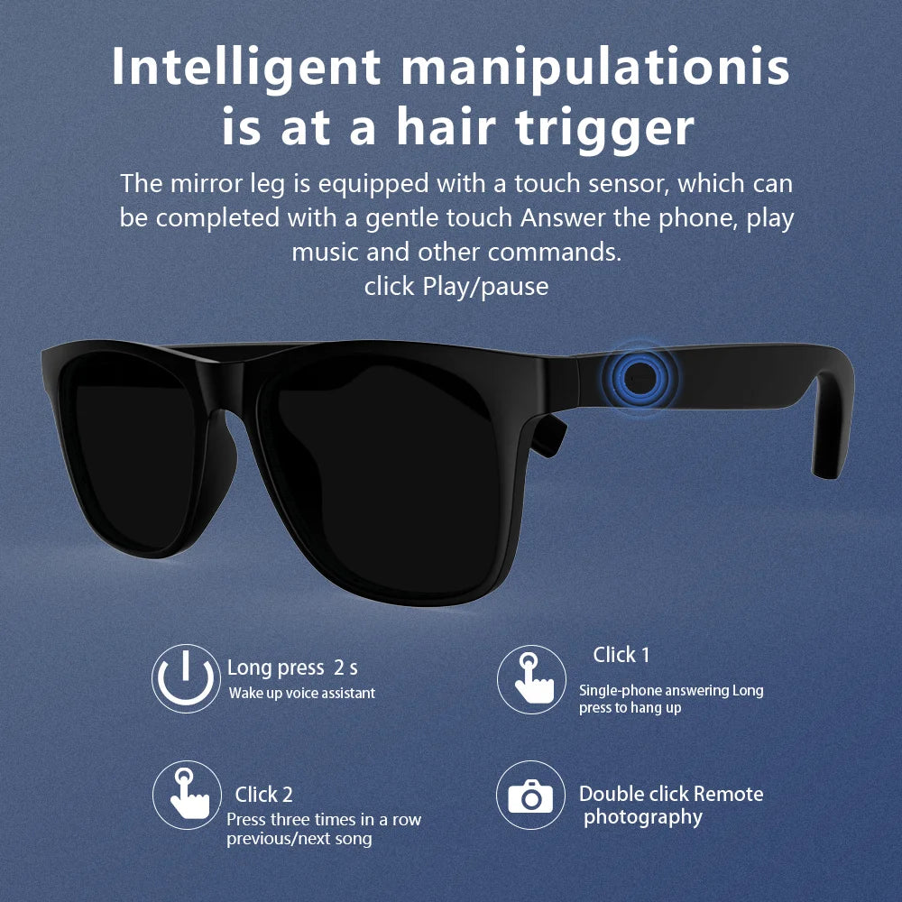 LAXASFIT 2025 New Men's Smart Glasses Women's Bluetooth Glasses Voice Call Control Music UV Polarized Sunglasses