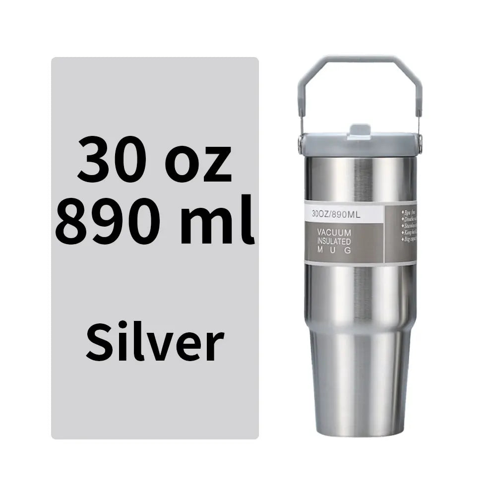 Vacuum Tumbler with Lid Stainless Steel Portable Water Bottle with Dazzling Handle Insulated Tumbler Tote Handle 20 30 OZ