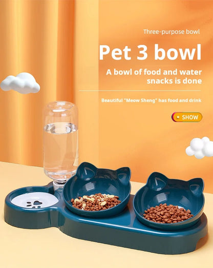 TiltSip™ – 3-in-1 Cat Feeding Station with Tilted Bowls & Gravity Water Feeder