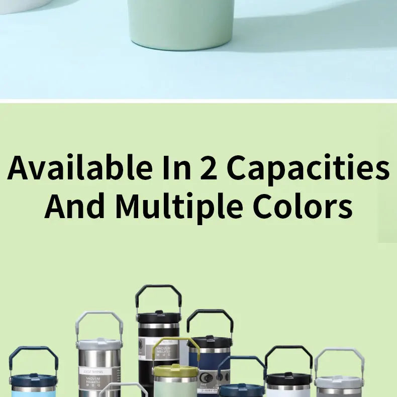Vacuum Tumbler with Lid Stainless Steel Portable Water Bottle with Dazzling Handle Insulated Tumbler Tote Handle 20 30 OZ