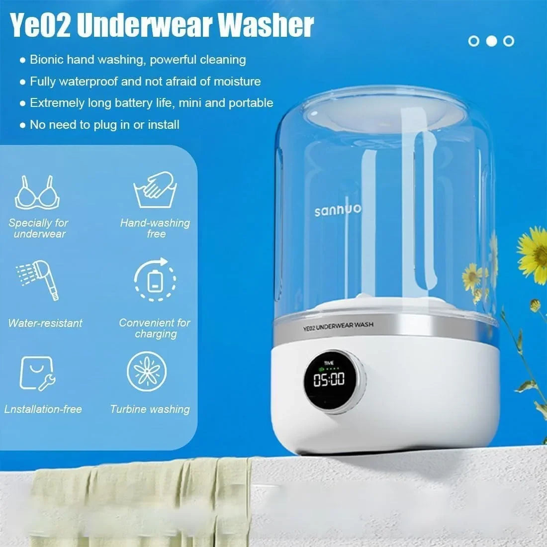 Wireless Underwear & Socks Washer – Compact 1L USB Cleaner 🔌👙