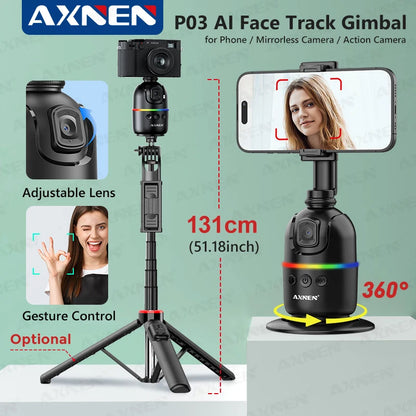 AI Face Tracking Gimbal – 360° Auto Rotate Selfie Stabilizer