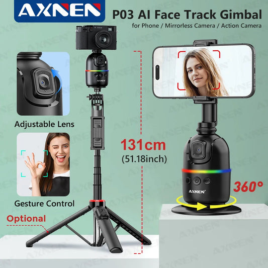 AI Face Tracking Gimbal – 360° Auto Rotate Selfie Stabilizer
