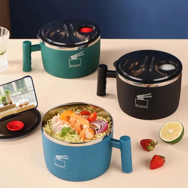Portable Stainless Bowl with Lid – Perfect Instant Noodle Partner 🥢