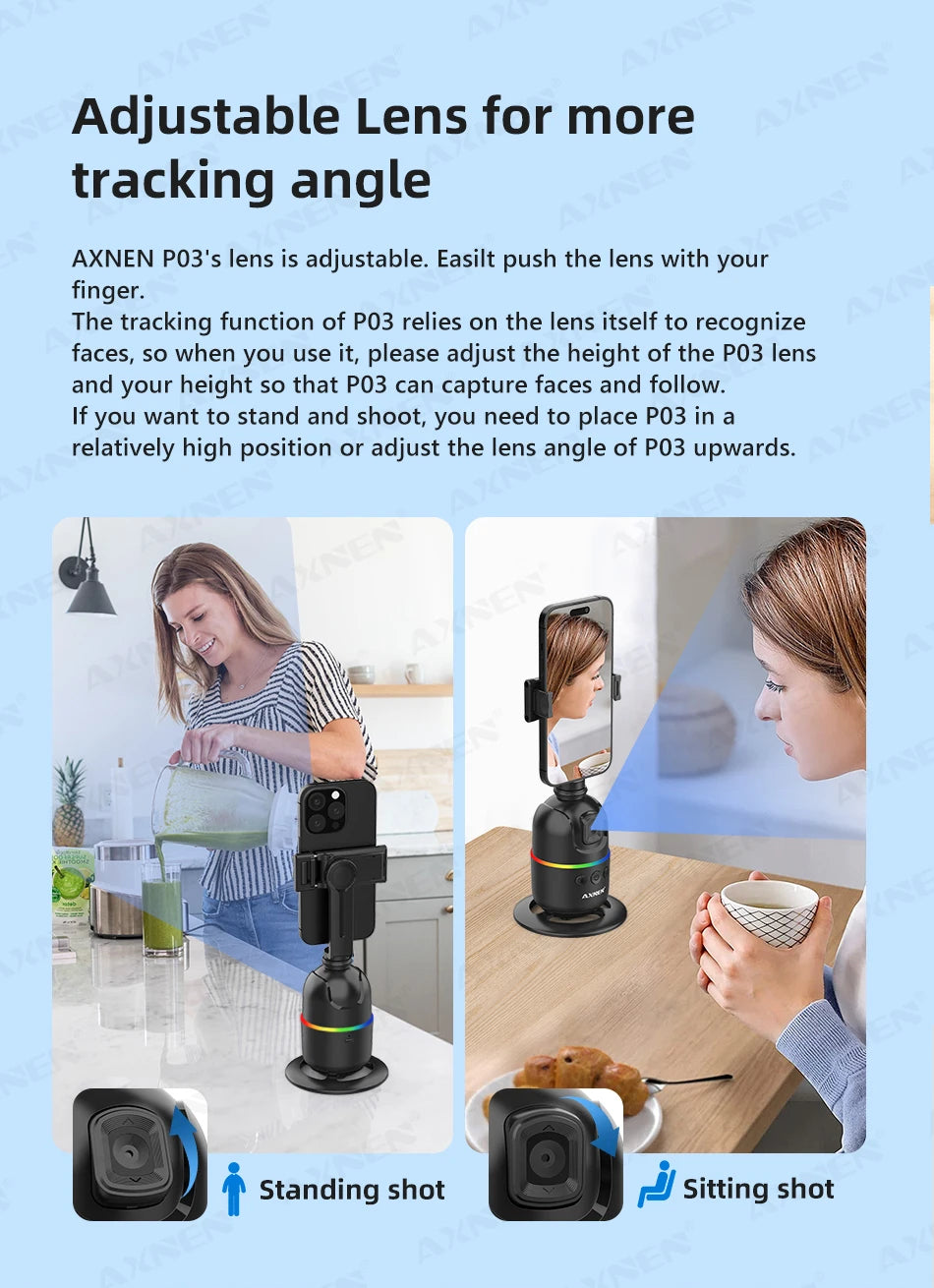 AI Face Tracking Gimbal – 360° Auto Rotate Selfie Stabilizer